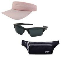 Kit Esportivo Com 1 Viseira Lisa 1 Oculos De Sol E 1 Pochete - ODELL VENDAS ONLINE