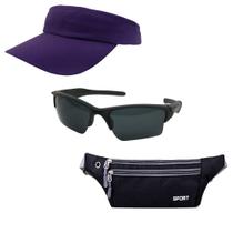 Kit Esportivo Com 1 Viseira Lisa 1 Oculos De Sol E 1 Pochete