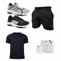 Kit Esportivo Completo Masculino com Tênis + Roupa Fitness + Fone Bluetooth i12 Oferta Imperdível