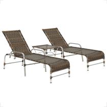 Kit Espreguiçadeiras Catar e Mesa Garden Confortável Para Piscina Trama Original