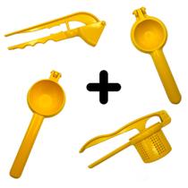 Kit Espremedor Laranja, Limão, Alho e Batata Amarelo Manual Resistente Aluminio Cozinha - SS