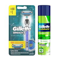 Kit Espuma Barbear Prestobarba Sensitive Skin 150g+Aparelho Barbear Mach3 Acqua Com Carga 2un Regular