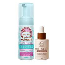 Kit Espuma de Limpeza Chamego e Sérum Facial Tudo em 1 Kokeshi Pele de Porcelana