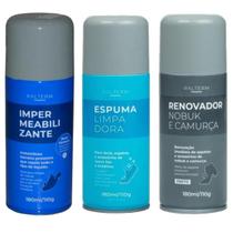 Kit Espuma Limpadora, Renovador e Impermeabilização para Calçados Nobuck e Couro Preto