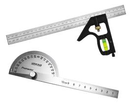 Kit Esquadro Combinado + Transferidor De Grau Inox 180 Graus