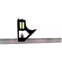 Kit Esquadro Nivel Combinado Régua Inox 12Pol 300mm Riscador