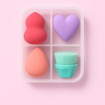 KIT ESSENCIAL 4 em 1 Maquiagem Feminina Esponja Pincel Hexágonal Caixinha Corretivo Base Original