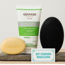 Kit Essencial Cuidado Masculino Shampoo Barba e Cabelo + Sabonete Enxofre + Escova Marco Boni.