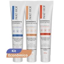Kit Essencial Hidratação NAT HOF 3 peças Creme Hidratante Corporal, Creme para Mãos e Creme para Pés