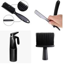 Kit Essencial Para Barbeiros ESPANADOR + BORRIFADOR + NAVALHETE + ESCOVINHA