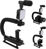 Kit Estabilizador Celular Câmera Forma U Vlog Microfone Luz