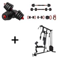 Kit Estação de Musculação 45kg + Kit Halteres 6 em 1 até 20kg Bonafit Preto