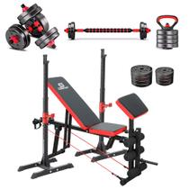 Kit Estação Musculação Completo Banco Supino Halteres Barra Kettlebell Anilhas Consport