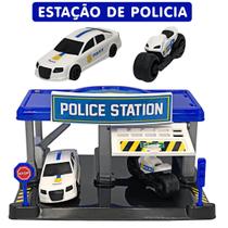 Kit Estação Policia 3 Peças Brinquedo Menino Carro Moto