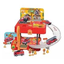 Kit Estacionamento Maleta Base Dos Bombeiros Com Carrinho De Resgate 31 Peças Vexo Toys