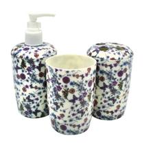 Kit Estampado Floral Lilás Para Banherio Com 03 Peças - Santa Clara Kit Estampado Floral Lilás Para Banherio Com 03 Peças - Santa Clara