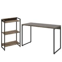 Kit Estante Areta 3 Prateleiras com Mesa Industrial Aspen 120cm C01 Carvalho Dark - Lyam Decor