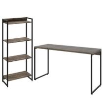 Kit Estante Areta 4 Prateleiras com Mesa Industrial Aspen 135cm C01 Carvalho Dark - Lyam Decor Kit Estante Areta 4 Prateleiras com Mesa Industrial Aspen 135cm C01 Carvalho Dark - Lyam Decor