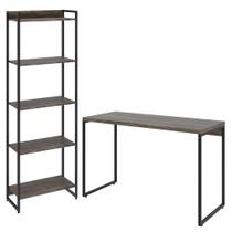 Kit Estante Areta 5 Prateleiras com Mesa Industrial Aspen 120cm C01 Carvalho Dark - Lyam Decor