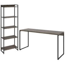 Kit Estante Areta 5 Prateleiras com Mesa Industrial Aspen 150cm C01 Carvalho Dark - Lyam Decor