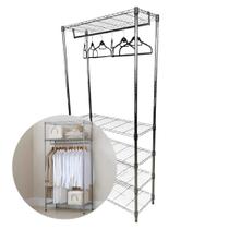 Kit Estante Cabideiro De Aço 5 Prateleiras Cromada Aramada (L907*W355*H1800MM) caixa:36x21x91 - 11,6Kg