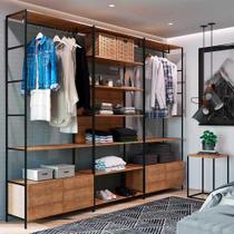 Kit Estante Closet com 2 Cabideiros 4 Gavetas + Mesa Lateral