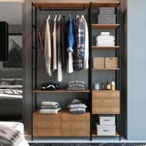 Kit Estante Closet Industrial em Aço Com Cabideiro 5 Gavetas