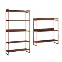 Kit Estante Guaecá 180x95 E Aparador Industrial 3 Prateleiras Córdoba 100x95cm Cobre/Imbuia Kit Estante Guaecá 180x95 E Aparador Industrial 3 Prateleiras Córdoba 100x95cm Cobre/Imbuia