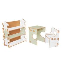 Kit Estante, Mesa e Cadeira Infantil Quebra-cabeça - Anjo Gabriel Design