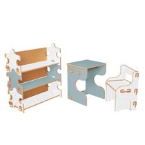 Kit Estante, Mesa e Cadeira Infantil Quebra-cabeça - Anjo Gabriel Design