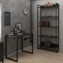 Kit Estante Multiuso Porto e Mesa para Computador Porto Preto 120 Cm -D'Rossi Kit Estante Multiuso Porto e Mesa para Computador Porto Preto 120 Cm -D'Rossi