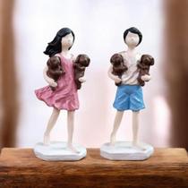 Kit Estátua Família Menino Menina 2 Peças Em Gesso - AVB DECOR