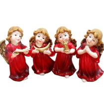 Kit Estatuetas Anjo Anjinho Vermelho Natal Em Resina De 13cm