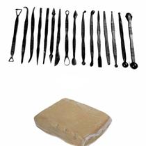 Kit Estecas 16 Pçs + 1 Kg Argila Natural Artesanato - LCPLASTIC