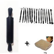 Kit Estecas 32 Funções + 1 Rolo 23cm + 1Kg de Argila