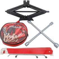 Kit Estepe Automotivo Macaco Tipo Sanfona para Até 2T Chave de Roda 4 Bocas e Triângulo de Sinalização