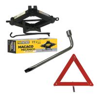 Kit Estepe Macaco 1T + Chave de roda 17mm/19mm + Triangulo refletivo. Kit emergência