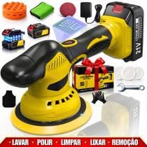 Kit Estética Automotiva Politriz Orbital Sem Fio 2 Baterias Amarelo 127/220v