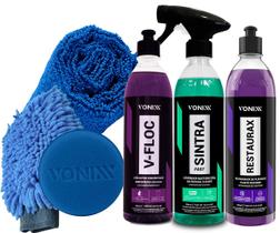 Kit Estética Automotiva Sintra Fast + Restaurax + V-floc Vonixx Luva Pano Microfibra