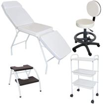 Kit Estética Branco Maca 3 posições Mocho, Escada e Carrinho