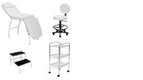 Kit Estética Branco Maca 3 posições, Mocho, Escada e Carrinho