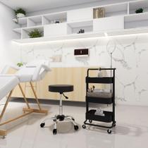 Kit Estética com Banco Mocho e Carrinho Multiuso - Preto