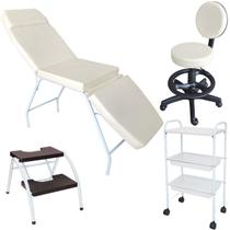 Kit Estética Maca 3 pos Mocho Escada e Carrinho Branco Facto