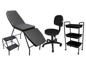 Kit Estética - Maca 3 Posições Mocho Carrinho E Escadinha Preta