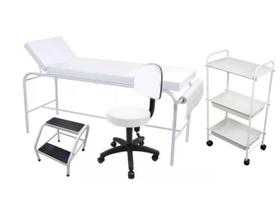 Kit Estética- Maca Fixa Com Suporte Mocho Carrinho E Escadinha Estética Hospitalar