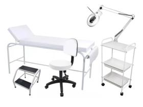 Kit Estética- Maca Fixa Com Suporte Mocho Carrinho Lupa E Escadinha Estética Hospitalar