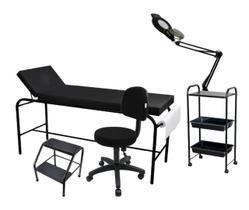 Kit Estética- Maca Fixa Com Suporte Mocho Carrinho Lupa E Escadinha Estética Hospitalar
