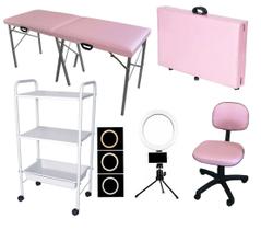 Kit Estética Maca Maleta Portátil Mocho Carrinho Luminária Ring Light Fiscomed