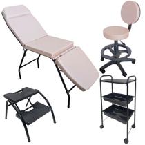 Kit Estética Rosê Maca 3 pos Mocho Escada e Carrinho Estr PT