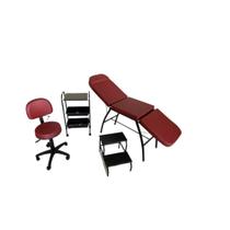 Kit Estética Vinho Maca 3 posições, Mocho, Escada e Carrinho